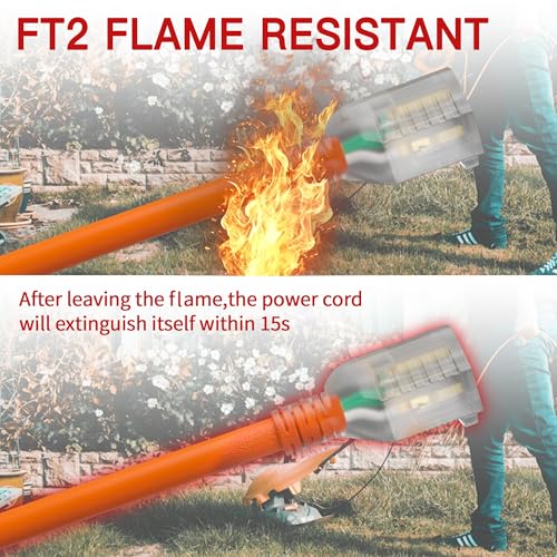 Image of 100 FT 14 /3 Extension Cord Outdoor, Heavy Duty Weatherproof & Flame Retardant Orange 3 Prong Power Cord with Light, Outside for Lawn & Garden, 13 Amps 1625 Watts 125 VAC 14AWG SJTW, ETL Listed