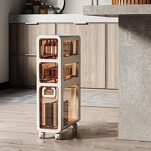 Armario delgado de almacenamiento para baño con cajones transparentes y ruedas, gran capacidad para espacios pequeños y huecos, unidad de almacenamiento vertical impermeable para área de inodoro