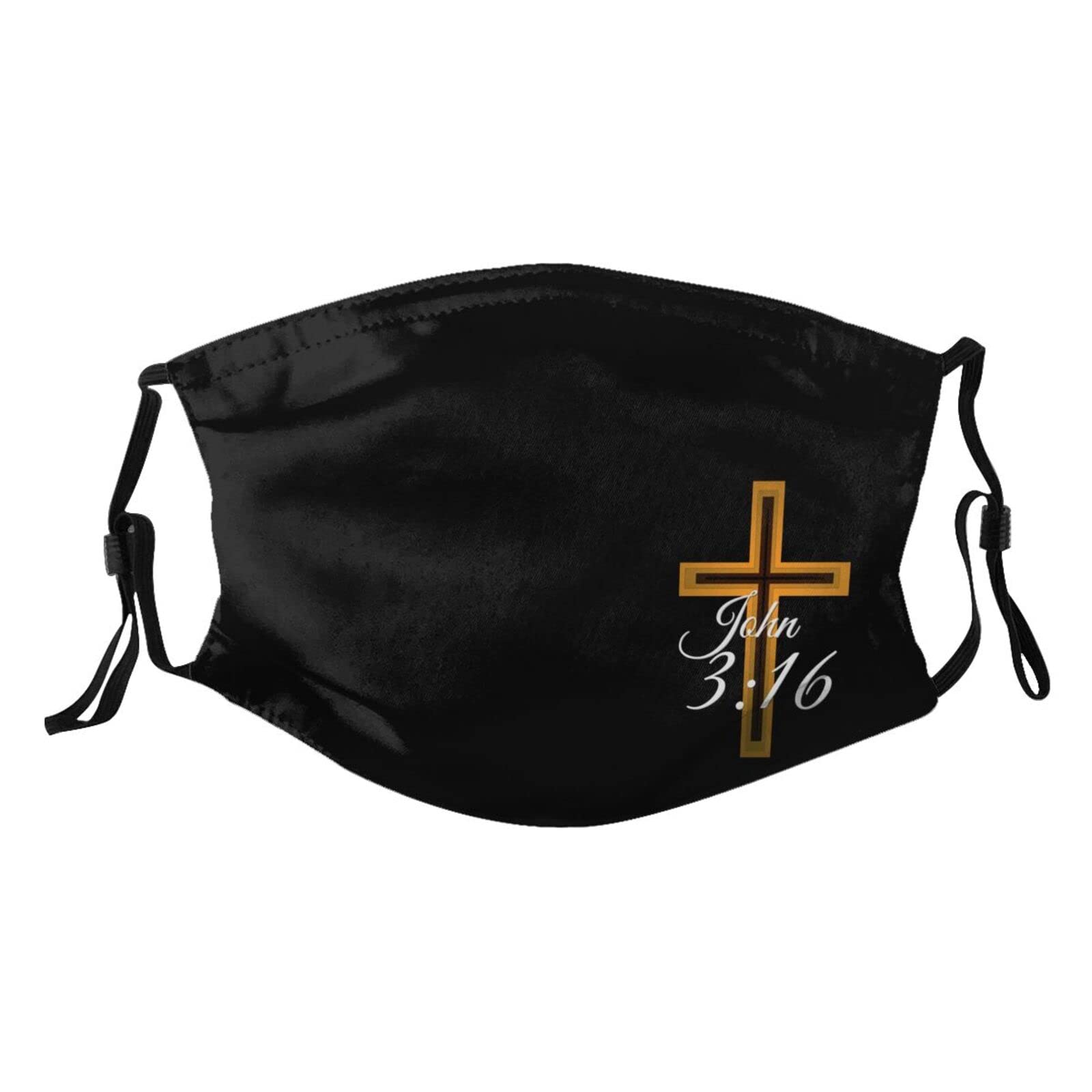 Religious Cross John 3-16 Face Mask Washable Reusable Adults Breathable with 2 Filters Black