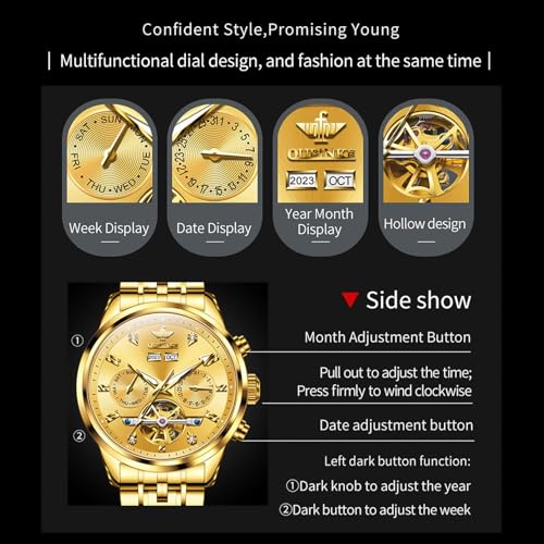 Image of OUPINKE Men Skeleton Watch Automatic Mechanical Luxury Dress Waterproof Sapphire Crystal Wrist Watches for Men