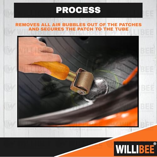 Image of WILLIBEE Tyre Patch Repair Tool | Wooden Handle Tire Puncher Patch Stitch Roller with Bearing | Tube & Tubeless Puncture Repair Tool