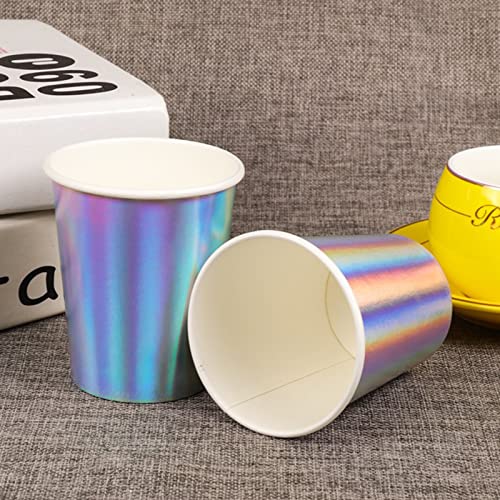 Iridescent Paper Cups 9 Oz [50 Pack] Disposable Cups For Hot And Cold Drinks Tea Coffee Water Milk Juice Iridescent Rainbow Design Suitable For Picnic Home Party Birthday Wedding Anniversary Christmas #TOP3