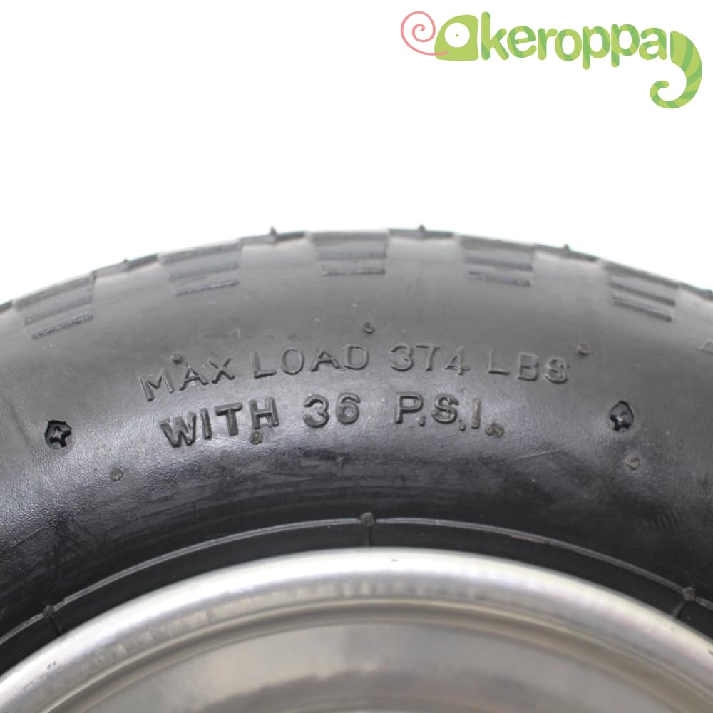 Keroppa, Rueda Neumática para Carretilla, Eje 27 cm, Rueda para Carretilla de Obra, Caucho, Diámetro de 37 cm, Con Llanta y Eje Metálico, Resistente, Duradera, Negro