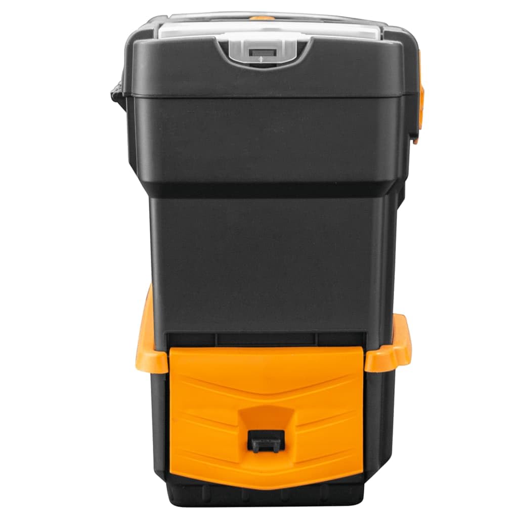 Caja de herramientas de polipropileno 420 x 220 x 340 mm, negro y amarillo, caja de herramientas con cerradura con tapa transparente, organizador para tornillos y clavos