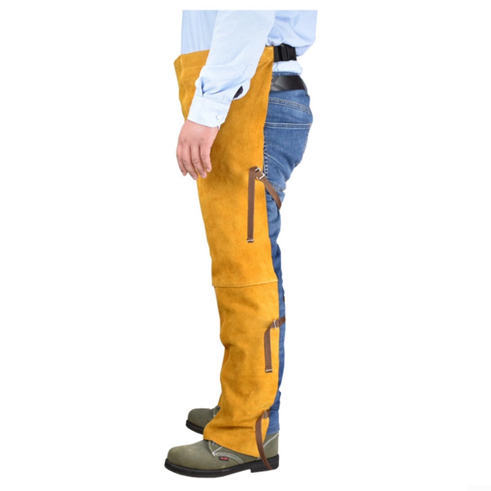 Delantal de piel de vaca para soldador, resistente al calor e ignífugo, cintura ajustable de 28 a 51 pulgadas, protección amarilla para trabajos de soldadura y procesamiento de metales