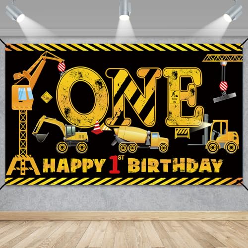 1st Birthday Decorations for Boys, Excavator Dump Truck Theme First Birthday Banner Decorations Digger One Year Old Bday Banner Backdrop Party Supplies Sign by Kircirx - Used condition - US$11.39