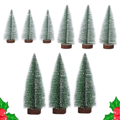 BUKCYUE Mini Künstlich Miniatur Tannenbaum Grün, 9 Stück Mini...