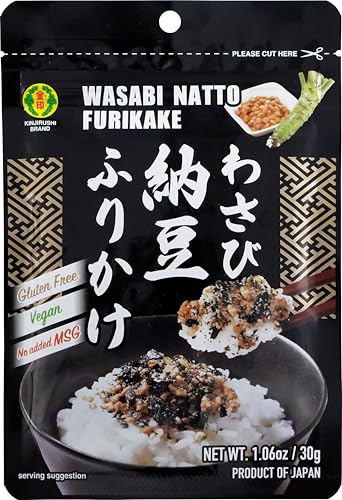 Wasabi Natto Furikake Seasoning (Pack of 2)-1.06oz- Furikake Rice Seasoning/Nattokinase/Sushi Seasoning/Dried Seaweed/Wasabi/Japanese Natto Food/Onigiri/Fermented/Rice Seasoning Japanese Furikake/Poke Bowl/Natto Beans/Fermented Soybeans/Freeze Dried Natto/KINJIRUSHI BRAND