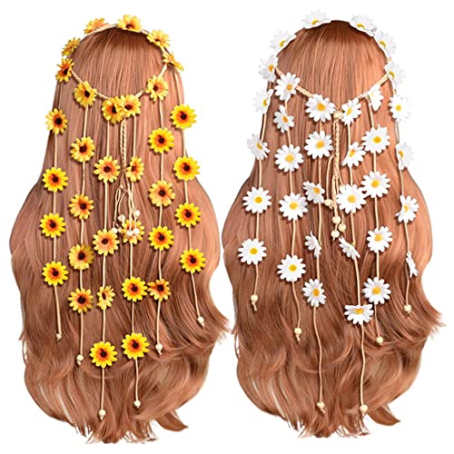 Kaneorooir 2Pcs Flower Hippie Headband Floral Crown Summer Sunflower Hair Accessories for 70 S Costumes Style - Image 3