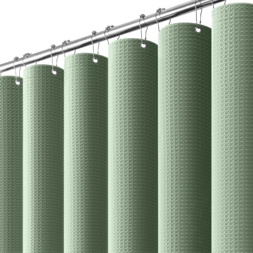 Dynamene Waffle Shower Curtain 256 GSM Heavy Duty Fabric 72'x72' Sage Green
