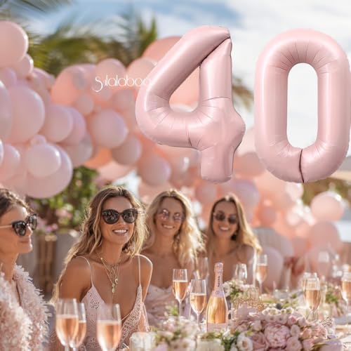 Image of 40 Inch Light Pink Number 40 Balloon 0-9 40th Foil Big Giant | Digital for Birthday Anniversary Graduation Decorations