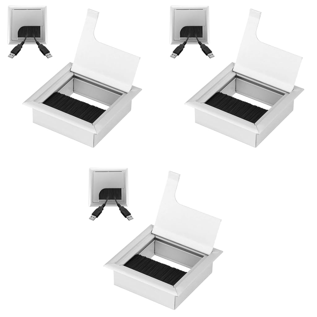 HASTHIP Square Desk Cable Management Hole Cover - Aluminium Office Cord Cap 80x80mm - Retrofit, Silver