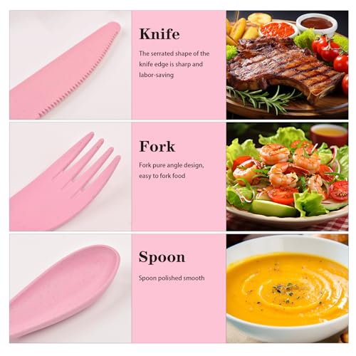 Lnrkai GL9WSE Travel Utensils Set With Case, 4 Sets Wheat Straw Reusable Spoon Knife Forks Tableware, Portable Cutlery Set For Lunch Box Accessories thumb #5