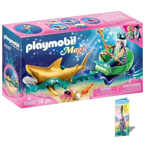 PLAYMOBIL 70097 Rey marino con carruaje de tiburón + 70652 llavero sirena
