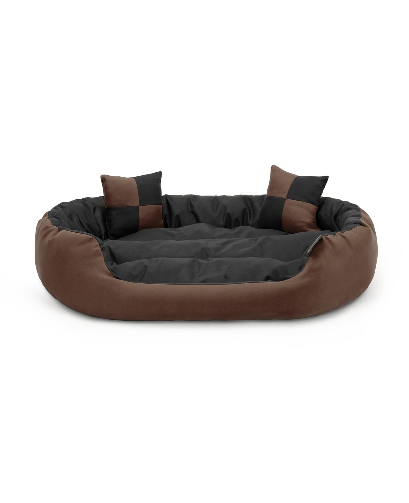 lionto Lit pour Chien 4-en-1 avec Coussin réversible, 110x80 cm, Coussin pour Animaux de Compagnie de Toutes Tailles résistant aux griffures avec entrée Basse, Noir/Marron