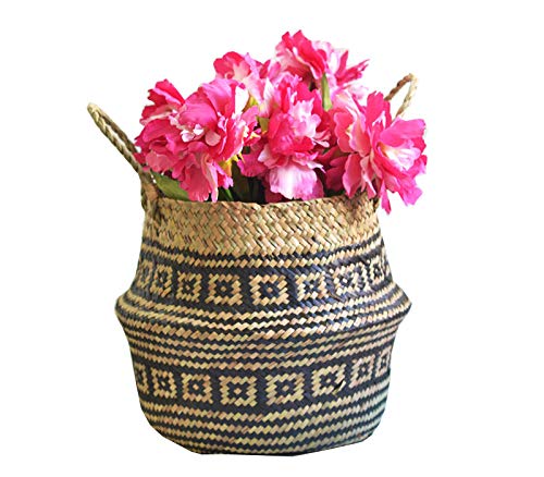 Szetosy - Cesta de junco marino natural tejida a mano, con asa, para almacenar juguetes, ropa sucia o como maceta, Estilo#5, 27CMx24CM Cover