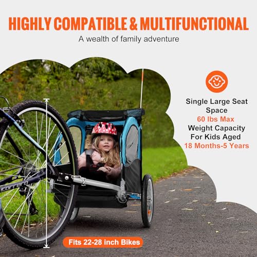 Vevor BIKE TRAILER 60 LBS LOAD Bike Trailer For Toddlers, Kids, 60 Lbs Load, Tow Behind Foldable Child Bicycle Trailer With Universal Bicycle Coupler, Canopy Carrier thumb #3