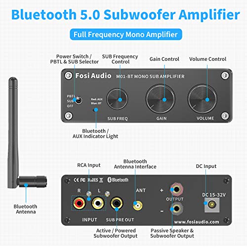 Fosi Audio M01-BT HiFi Subwoofer Verstärker 300W, TDA7498E Bluetooth 5.0 Monokanal...