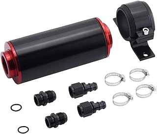 6AN Inline Fuel Filter Kit with Bulkhead Adapters, Push Lock Fittings and Fuel Filter Mounting Bracket for 3/8 Fuel Line Hose, Great for Gasoline, E85 Ethanol Fuel and Diesel