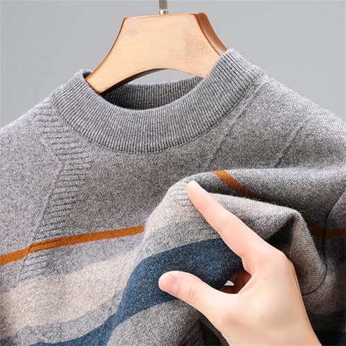 Men's Color Blocked Striped Sweater Round Neck Casual Warm Thick Knitted Pullover4