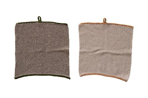 Creative Co-Op Square Cotton Knit (Set Of 2) Dish Cloth, Multi #TOP1