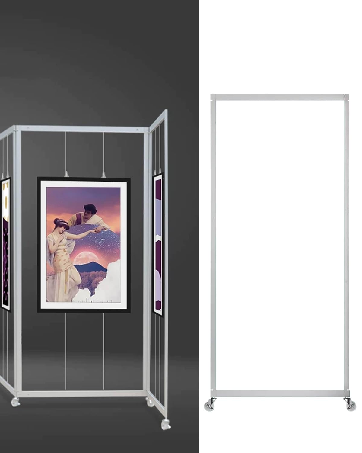 Elitix Picture Rail Artwork Display Stand Adjustable Angle with Wheel, Picture Billboard Hanging Rack for Museums Art Gallery, Advertising Shelf Rack(4pcs,100x250cm(39 3/8“x98 3/8”))