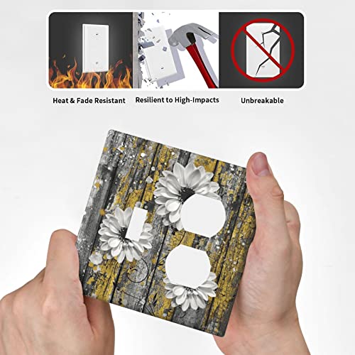 Vintage Flower Light Switch Cover 2 Gang Combination 1 Toggle/ 1 Duplex Outlet Wall Plate Covers Decorative Switch Plate Electrical Faceplate For Kitchen Bathroom Home Art Decor #TOP5