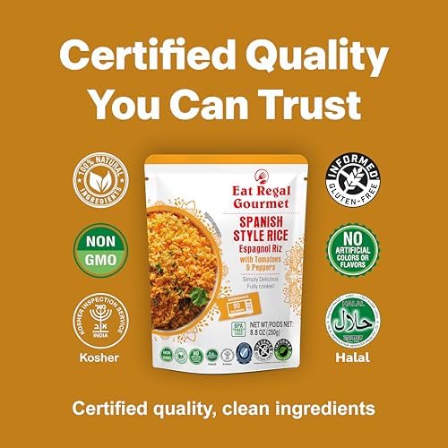 Eat Regal Ready to Eat Spanish Style Rice with Tomatoes & Peppers, 8g Protein & 6g Fiber per Pouch, Microwave Rice, Bold Spanish-Inspired Flavor, Non-GMO Ingredients, Gluten-Free, Halal & Kosher, BPA-Free Pouch, 8.8 oz Pack of 6 — view 6