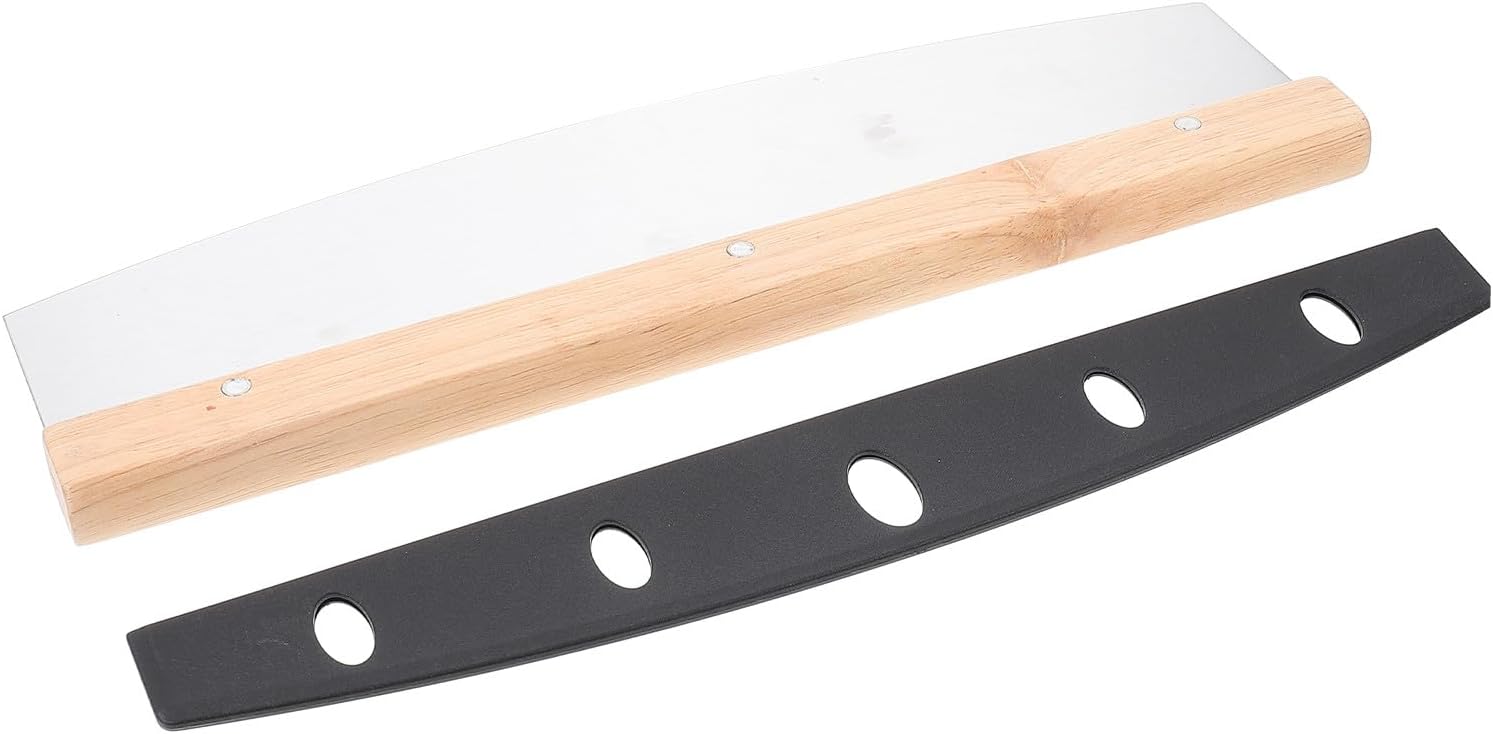 Creative Pizza Cutter with Wood Handle and Protective Cover, Stainless Steel Multipurpose Kitchen Baking Tool for Home Pizza Oven Use