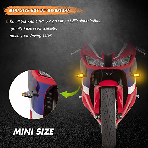 NTHREEAUTO 4PCS Motorcycle Turn Signals Mini Stalk Arrow Indicators LED Front Rear Amber Blinker Universal Compatible with Honda Kawasaki Ninja Suzuki Yamaha R1 R6 12V Motorbike - Thumbnail 2