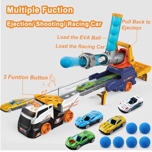 Dwi Dowellin 28 inch ejection transport truck with racing cars and foam balls