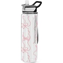 Watercolor Bows Water Bottle with Straw Lid 32oz Leakproof Clear Gym Water Bottles for Women Men Outdoor Sport Drinking