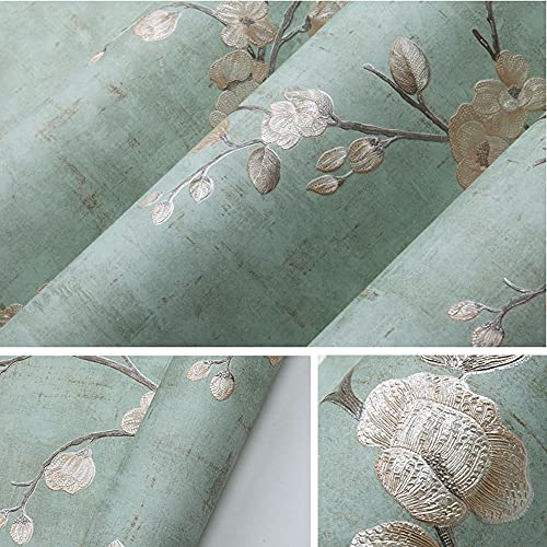 Q Qihang 1.73' W X 32.8'L Small Floral Retro Nostalgic Rural Style Bedroom Tv Background Wall Cafe Hotel Restaurant Non-Woven Non-Pasted Wallpaper (Green) #TOP4
