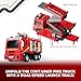 BuddyBight Fire Truck Carrier Dual-Speed Launch Race Track, Foldable 3 Layer Track Playset, Toy Truck Transport Car Carrier & 12 Die-Cast Race Cars, Fire Truck Kids Toys, Toy for Kids Ages 3+