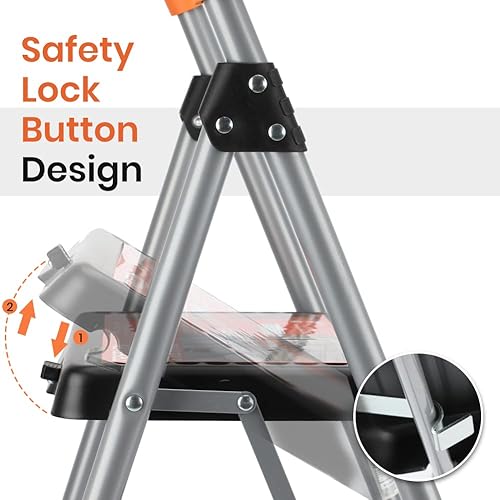 Miniatura 6 de Escalera de 2 escalones, taburete plegable de metal para adultos, escalera plegable de acero portátil para servicio pesado, pedal ancho