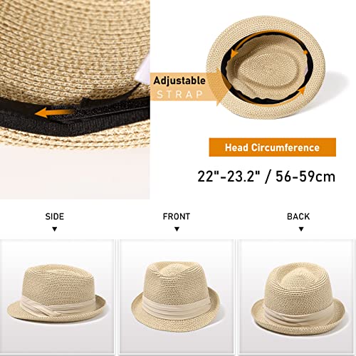 Lvaiz Womens Straw Fedora Hats Short Brim Beach Sun Trilby Hat For Men Packable Roll Up Panama Summer Hat Mix Beige, Z Mix Beige-Beige Ribbon, One Size #TOP2