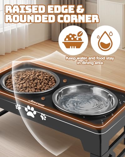 Elevated Dog Bowls, Dog Feeder with 2 Stainless Steel Dishes, 2 Heights Adjustable Raised Stand for Small Dogs, Food Dishes with Non-Slip Feet - Image 5