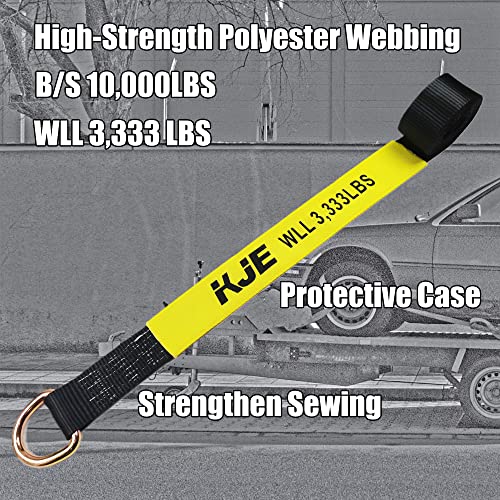 KJE 4 Pack Car Tie Down Straps for Trailers - Tire Ratchet Strap with Flat Hooks - 2" x 10' 10,000LBS Break Strength - Lasso Style Wheel Straps for Hauling UTV, SUV, Any Cars by KJE - Image 5