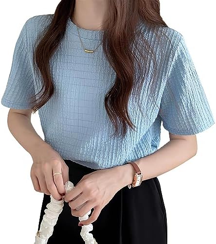 Bear's Hut Women's Summer Top, Short Sleeve T-Shirt, Loose, Thin, Round Neck, Cool, Available in 4 Colors, Plain, Comfortable, Commuting, Casual, Office