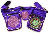 Clip und Klettverschluss ImZauberwald Tidcombe Kornkreis Gürteltasche (Blume des Lebens, Schwarzlicht aktiv, 6 Taschen, davon 4 mit hochqualitativem Zip Lock) goa beltbag psychedelic Umhängetasche crop circle pu