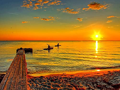 Ginfonr DIY Diamond Painting Zubehör Sonnenuntergang Set Full, 5D Diamant Painting Boot Bilder Kit Crystal Rhinestone Embroidery Decoration Für Home Wall Décor 30x40cm Cover