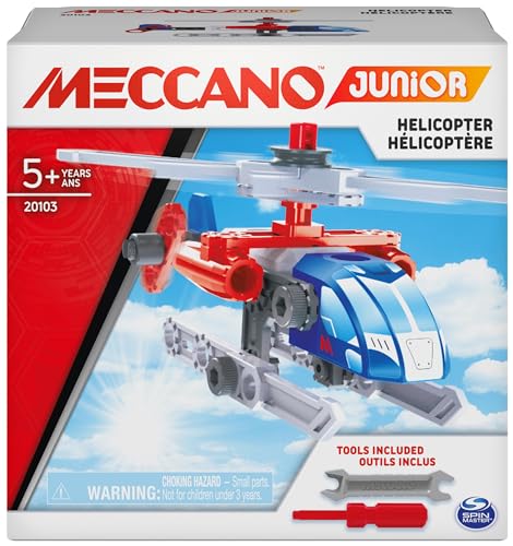 MECCANO - Mes PREMIÈRES CONSTRUCTIONS Junior - Voiture de Course, Moto, Hélicoptère ou Bulldozer - Jeu Construction avec 2 Outils - Modèle aléatoire - Jouet Enfant 5 Ans et +