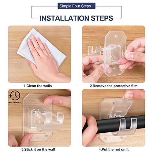 Codoule 761578355113 8Pcs Upgraded No Drill Curtain Rod Brackets No Drilling Curtain Rod Holders Self Adhesive Curtain Rod Hooks Nail Free Adjustable Curtain Hangers Suitable thumb #4
