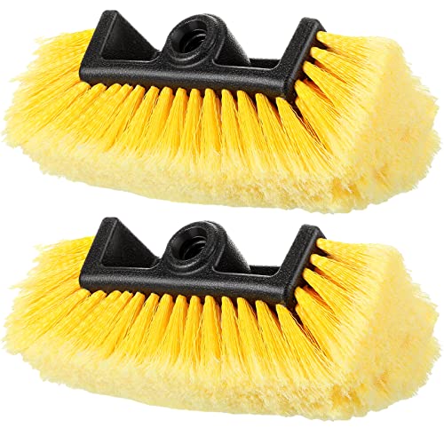 Tanlade 2 Pcs Car Wash Brush Head with Soft Detailing Bristle Flow Through Car Cleaning Brush Exterior Wash Equipment for Auto Truck RV Boat Camper(10 Inch Yellow)