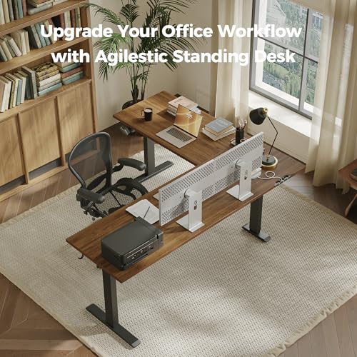 Image of Agilestic 75 Inch L Shaped Standing Desk Adjustable Height, Corner Standing Desk, Sit Stand Up Computer Table, Splice Board, Dark Walnut