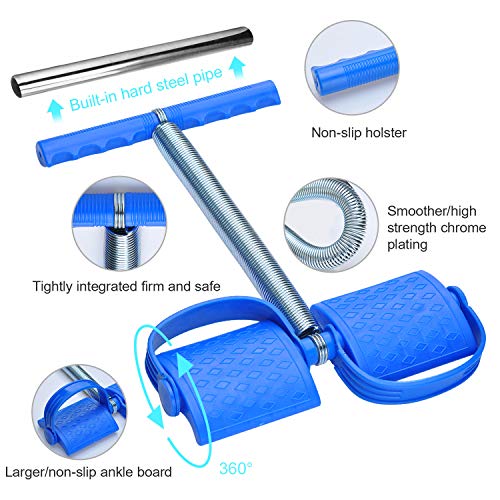 COVVY Elastic Sit Up Pull Rope Spring Tension Foot Pedal Abdomen Leg Exerciser Tummy Trimmer Equipment Bodybuilding Home Gym Arm Waist Sport Fitness Stretching Slimming Training (Blue)