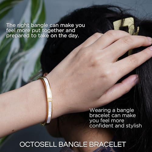 White Enamel & Cubic Zirconia Bangle Bracelet for Women | Elegant Gold-Tone Statement Jewelry3