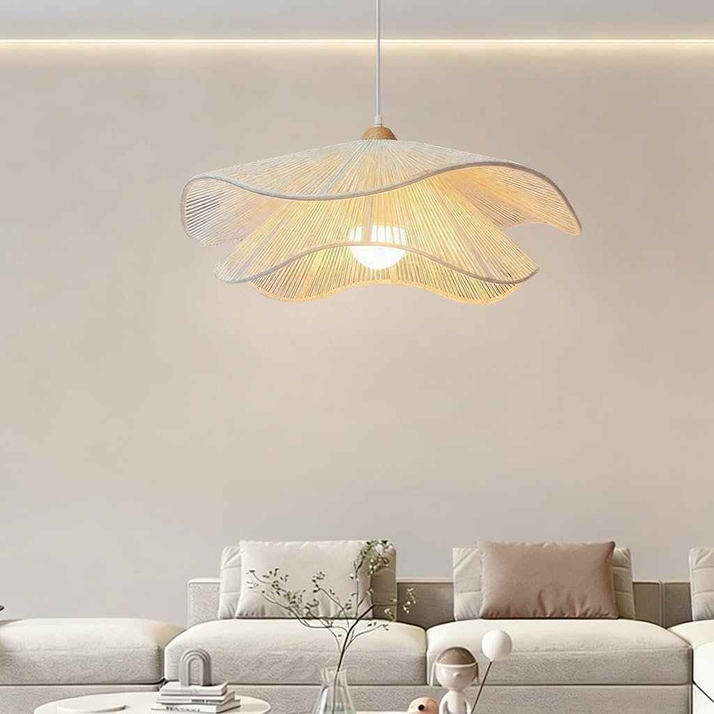 JOJOM Boho Rattan Chandelier Nordic Pendant Lamp Hand Woven Pendant Light Creativity Farmhouse Style Beige White for Kitchen Bedroom Dining Room Living Room Hallway Foyer(B,50cm)