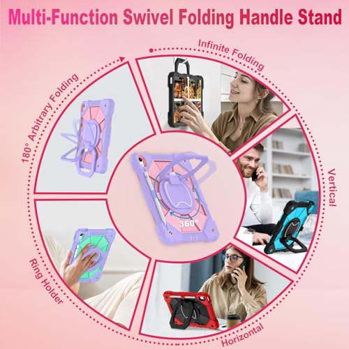 Image of WESOROL Case for iPad (A16) 11th /10th Generation 2025 /2022 with Screen Protector Rotating Stand Pencil Holder iPad Case 10th Generation Shockproof Cover for iPad 11th /10th Gen Cases,Purple Rose