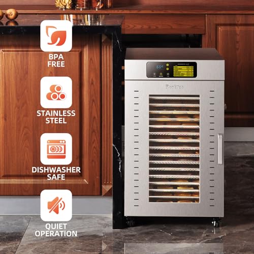 Commercial Food Dehydrator 18 Trays, 2000W Large Capacity 34.42ft² Food Dryer Machine for Jerky, Meat, Fruit, Herbs, Full Stainless Steel Industrial Dehydrater Biltong Maker